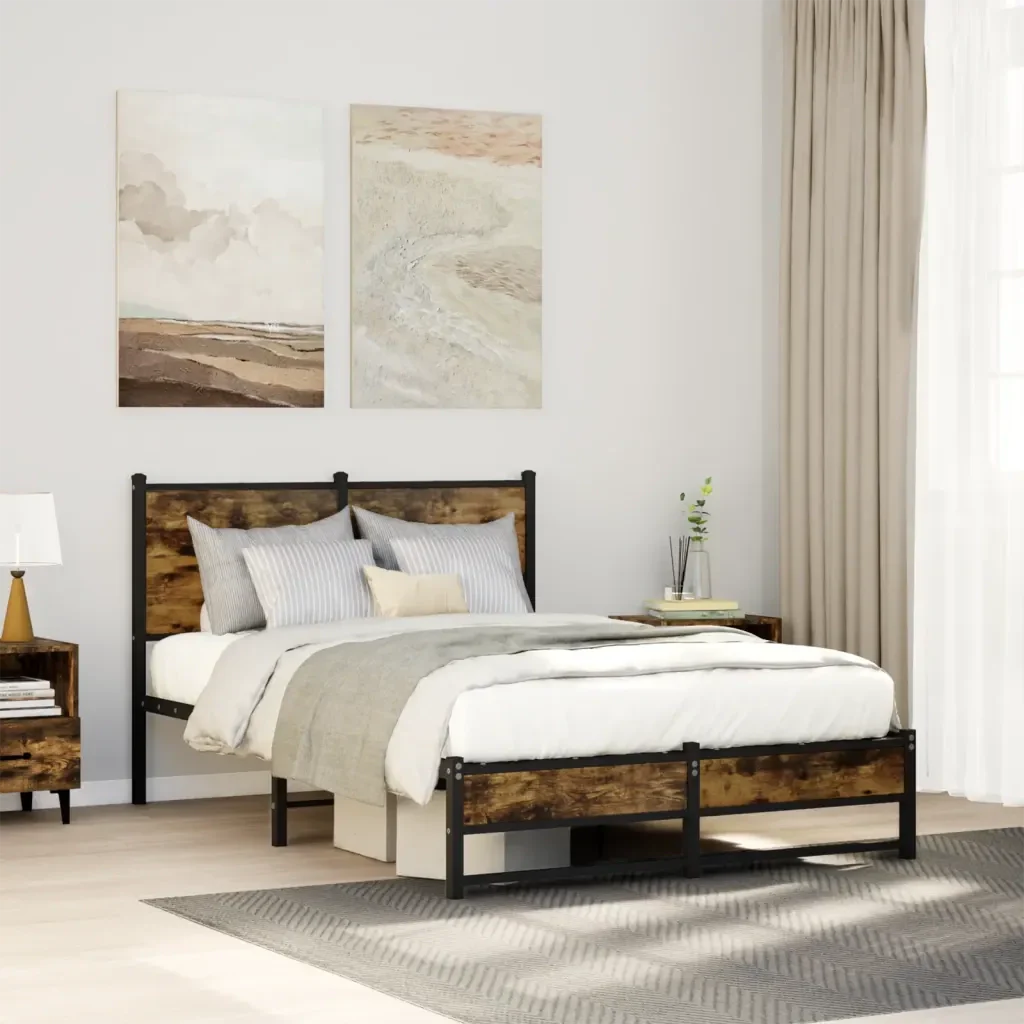 Letto matrimoniale | Letto per adulti | Giroletto senza Materasso in Metallo Rovere Fumo 120x190 cm - Image 2