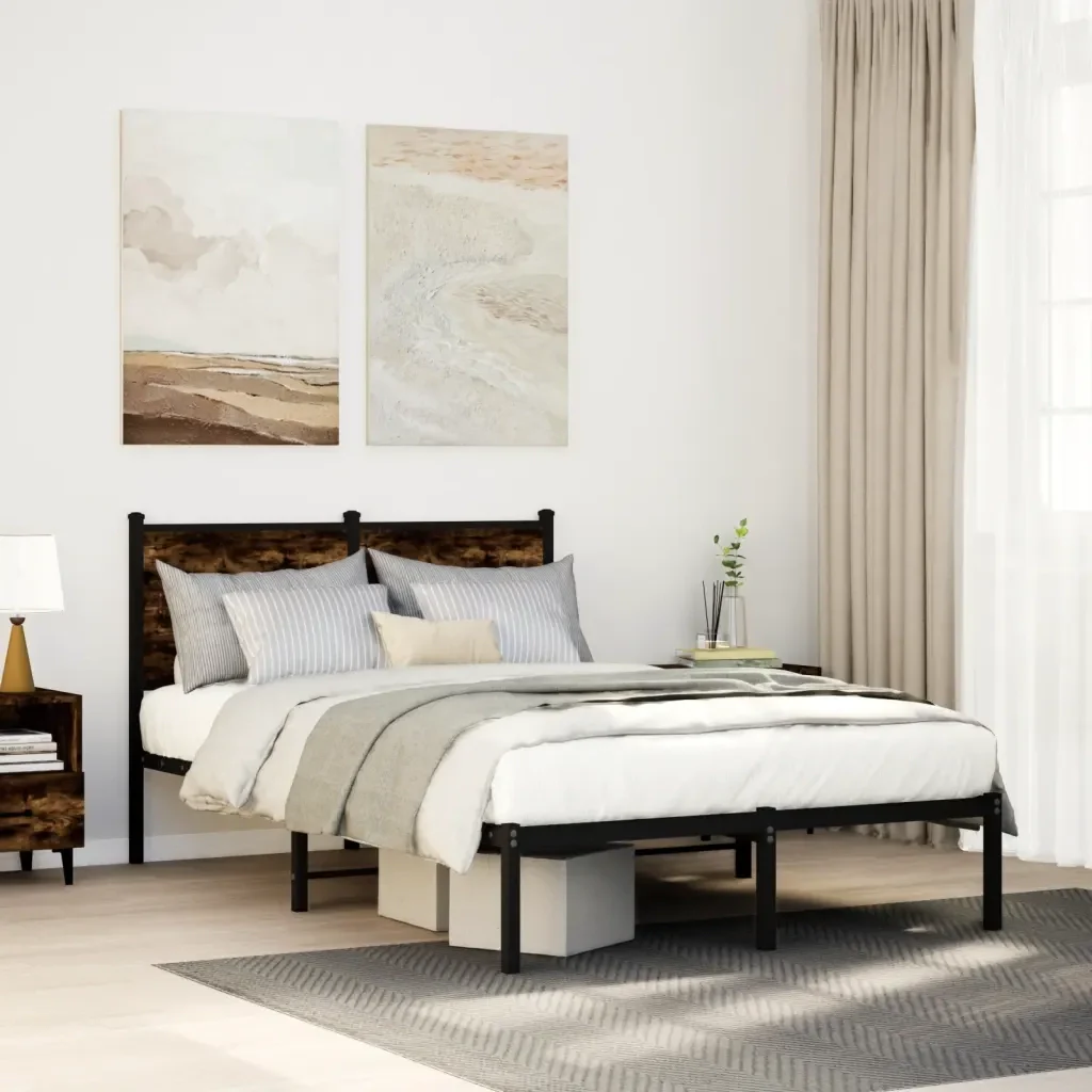 Letto matrimoniale | Letto per adulti | Giroletto senza Materasso in Metallo Rovere Fumo 120x190 cm - Image 2
