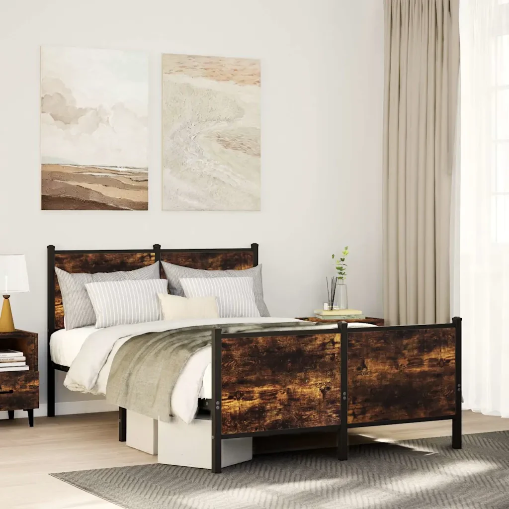 Letto matrimoniale | Letto per adulti | Giroletto senza Materasso in Metallo Rovere Fumo 120x190 cm - Image 2