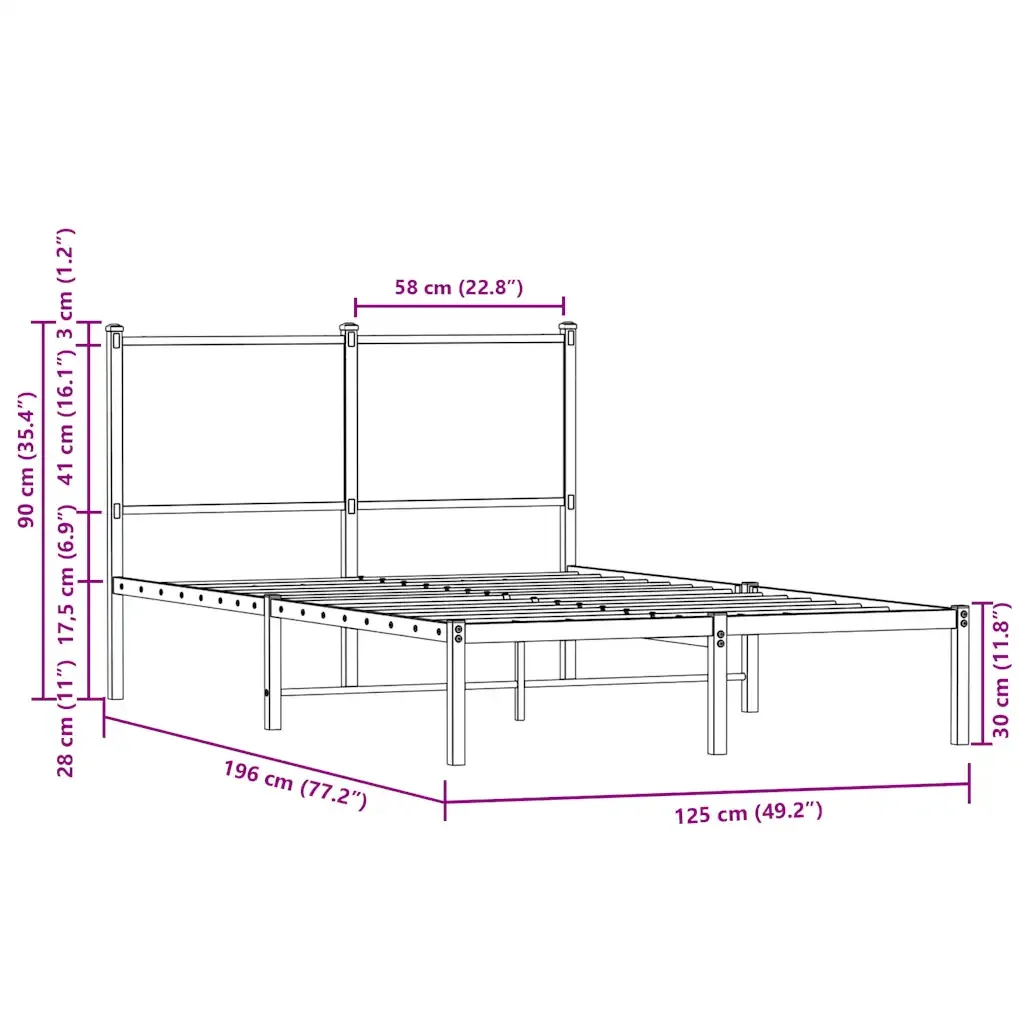 Letto matrimoniale | Letto per adulti | Giroletto senza Materasso in Metallo Rovere Marrone 120x190 cm - Image 10