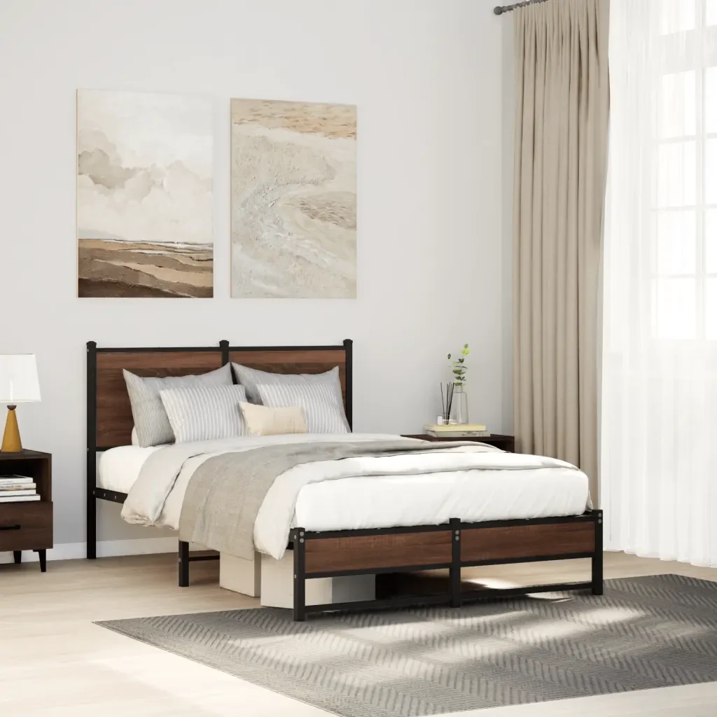 Letto matrimoniale | Letto per adulti | Giroletto senza Materasso in Metallo Rovere Marrone 120x190 cm - Image 2