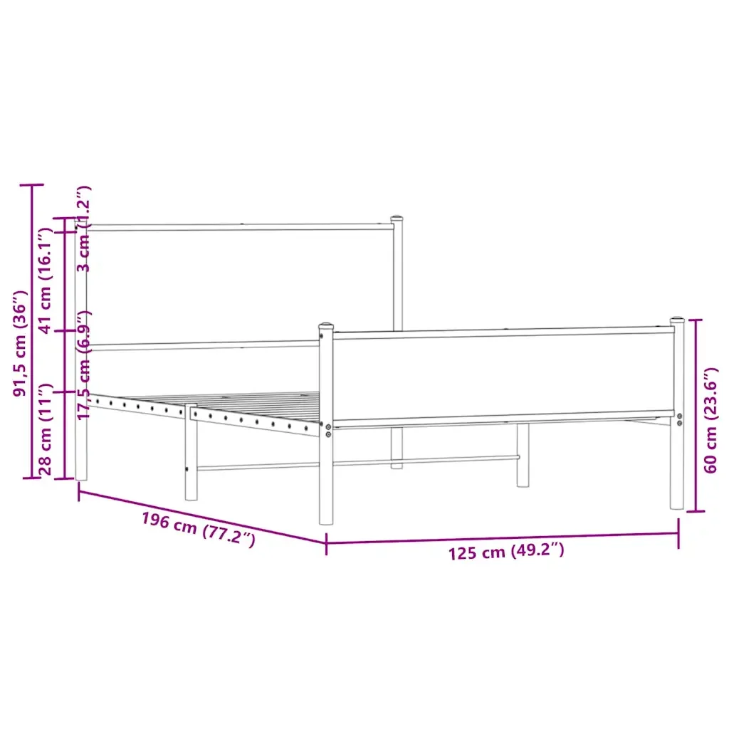 Letto matrimoniale | Letto per adulti | Giroletto senza Materasso in Metallo Rovere Marrone 120x190 cm - Image 10