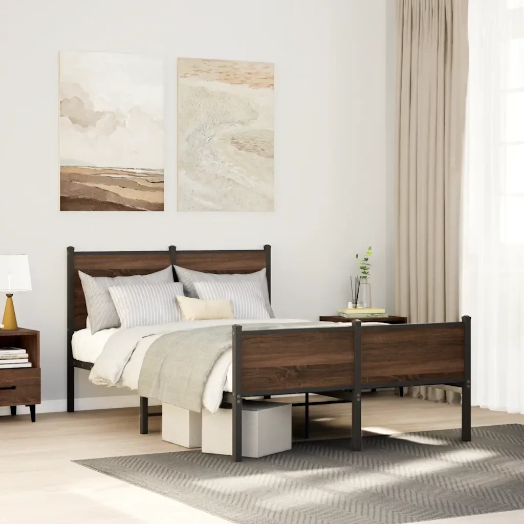 Letto matrimoniale | Letto per adulti | Giroletto senza Materasso in Metallo Rovere Marrone 120x190 cm - Image 2