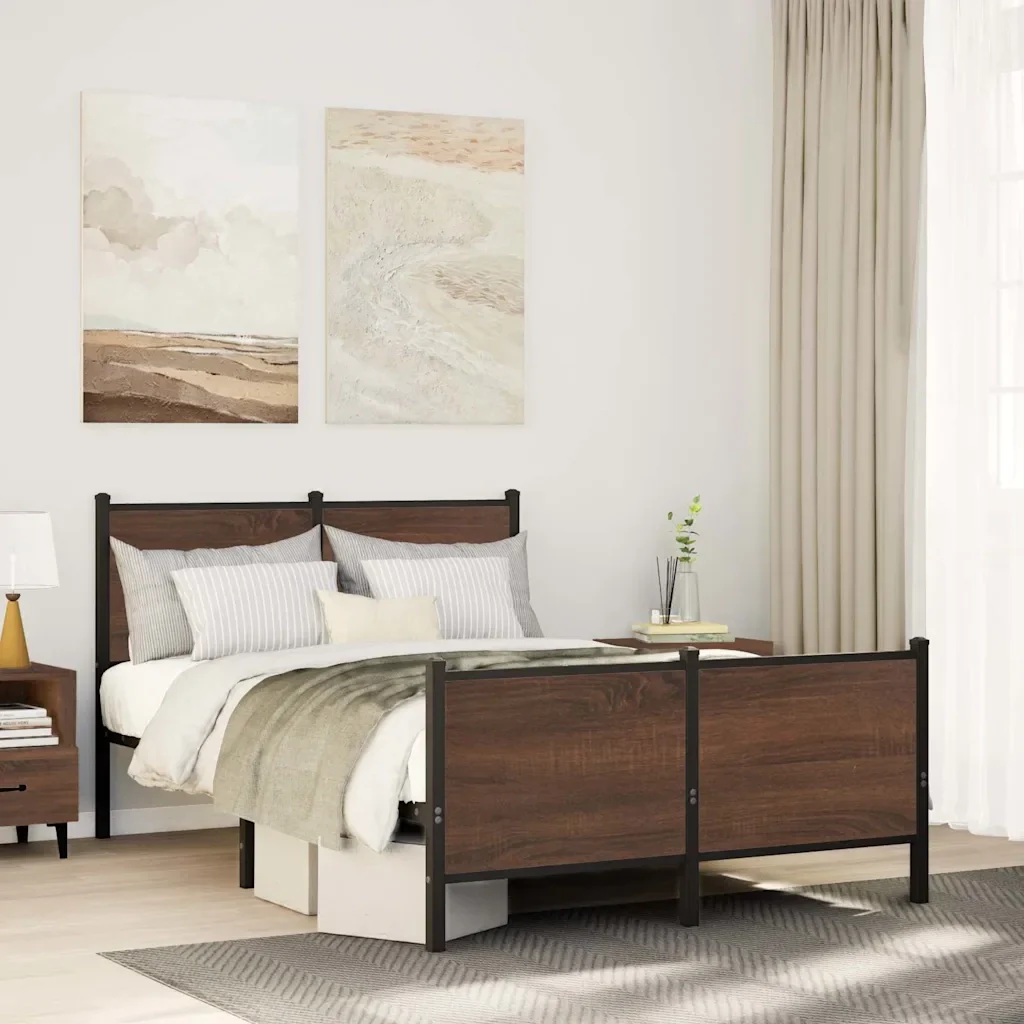 Letto matrimoniale | Letto per adulti | Giroletto senza Materasso in Metallo Rovere Marrone 120x200 cm - Image 2