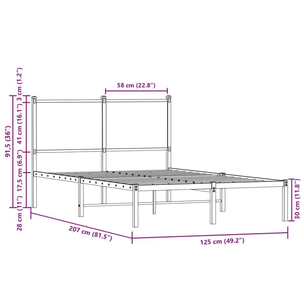 Letto matrimoniale | Letto per adulti | Giroletto senza Materasso in Metallo Rovere Marrone 120x200 cm - Image 10