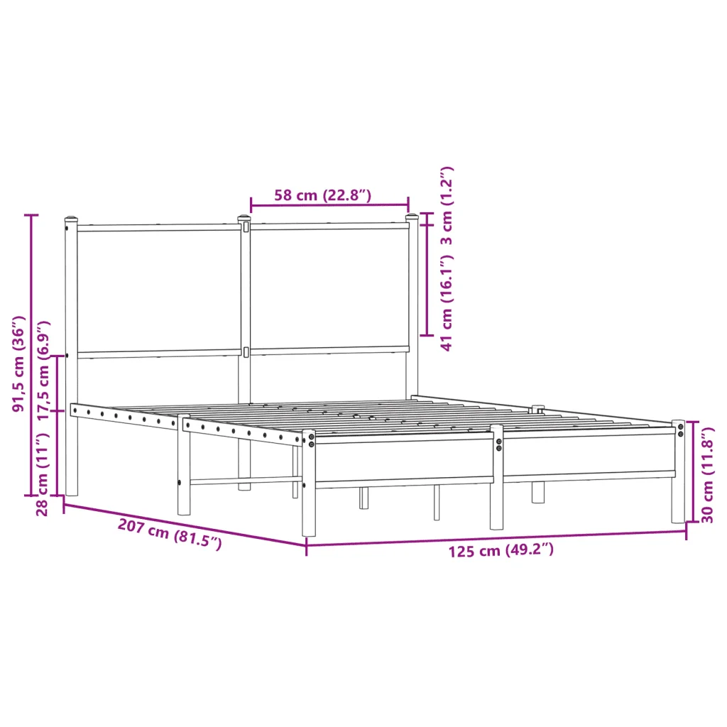 Letto matrimoniale | Letto per adulti | Giroletto senza Materasso in Metallo Rovere Marrone 120x200 cm - Image 10