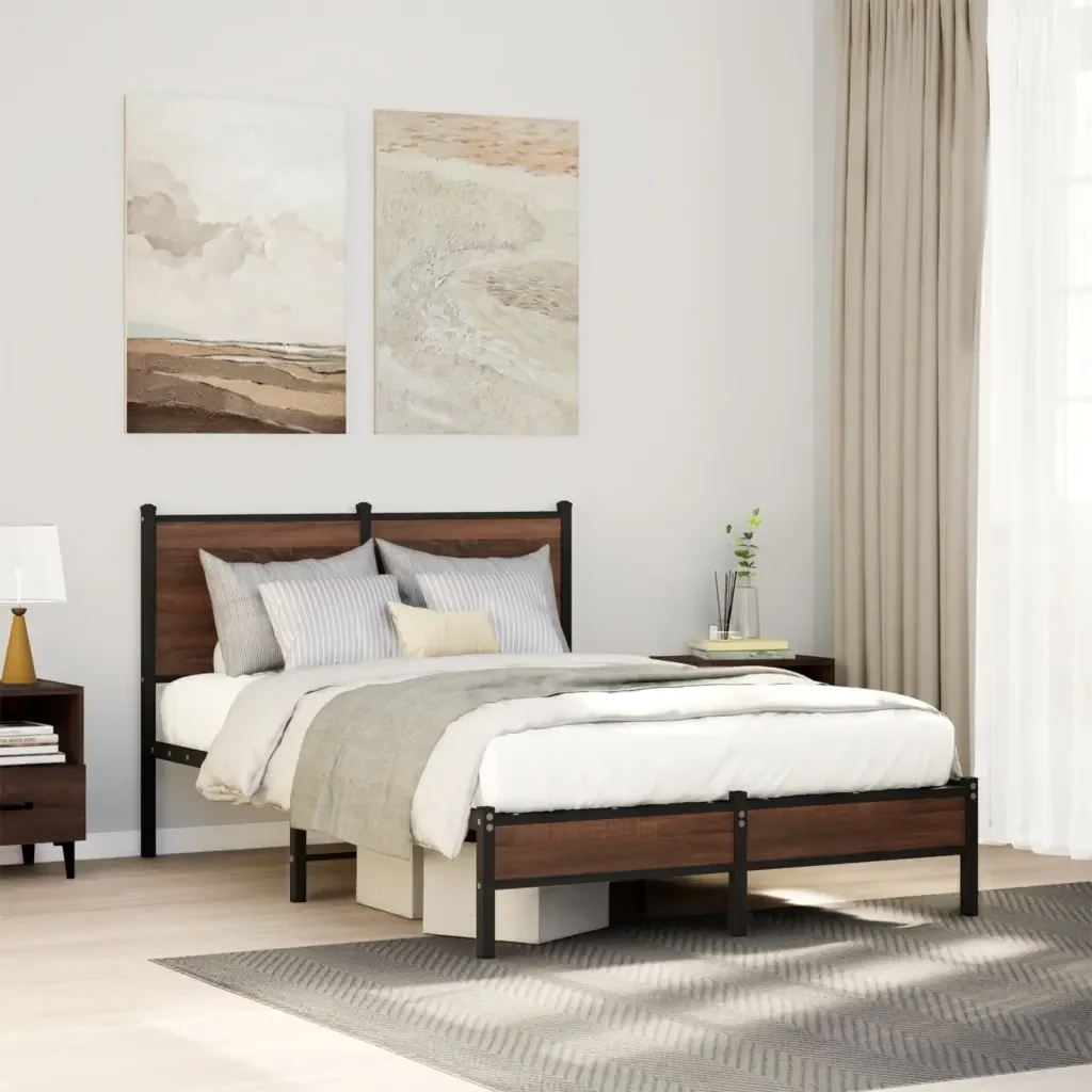 Letto matrimoniale | Letto per adulti | Giroletto senza Materasso in Metallo Rovere Marrone 120x200 cm - Image 2