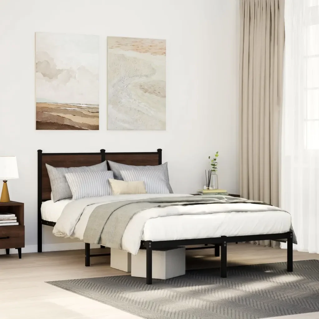 Letto matrimoniale | Letto per adulti | Giroletto senza Materasso in Metallo Rovere Marrone 120x200 cm - Image 2
