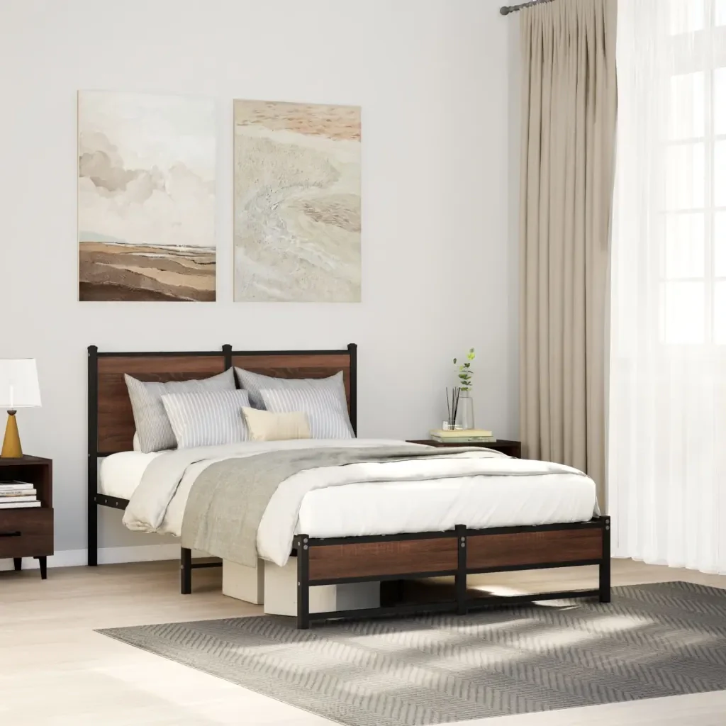 Letto matrimoniale | Letto per adulti | Giroletto senza Materasso in Metallo Rovere Marrone 120x200 cm - Image 2
