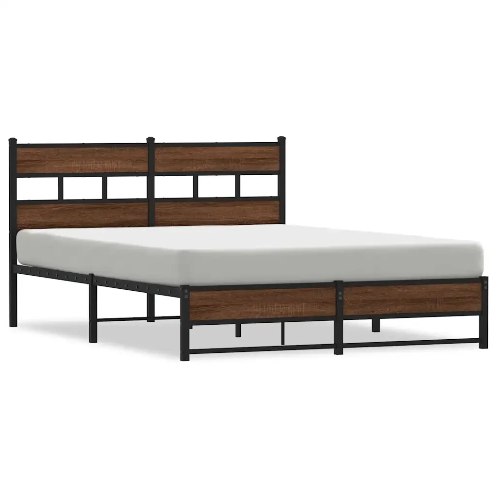 Letto matrimoniale | Letto per adulti | Giroletto senza Materasso in Metallo Rovere Marrone 135x190 cm