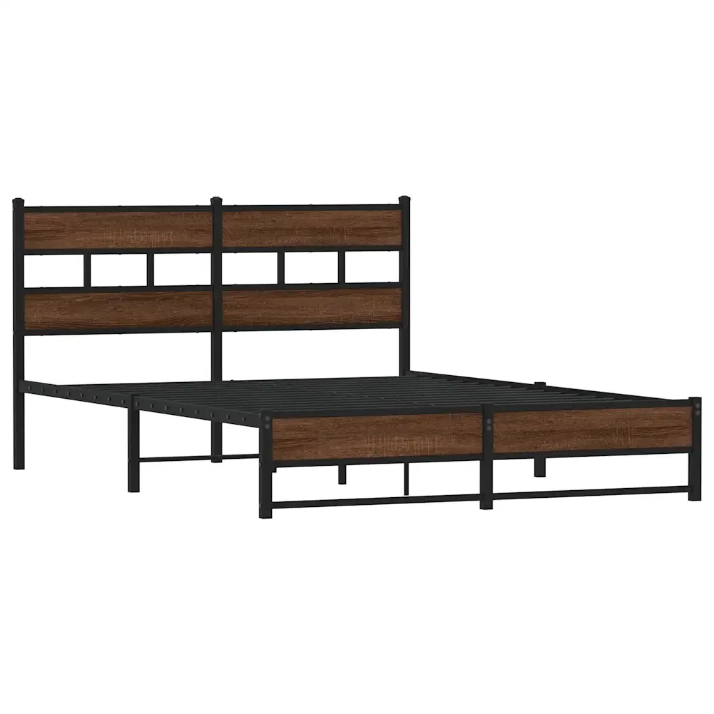 Letto matrimoniale | Letto per adulti | Giroletto senza Materasso in Metallo Rovere Marrone 135x190 cm - Image 3