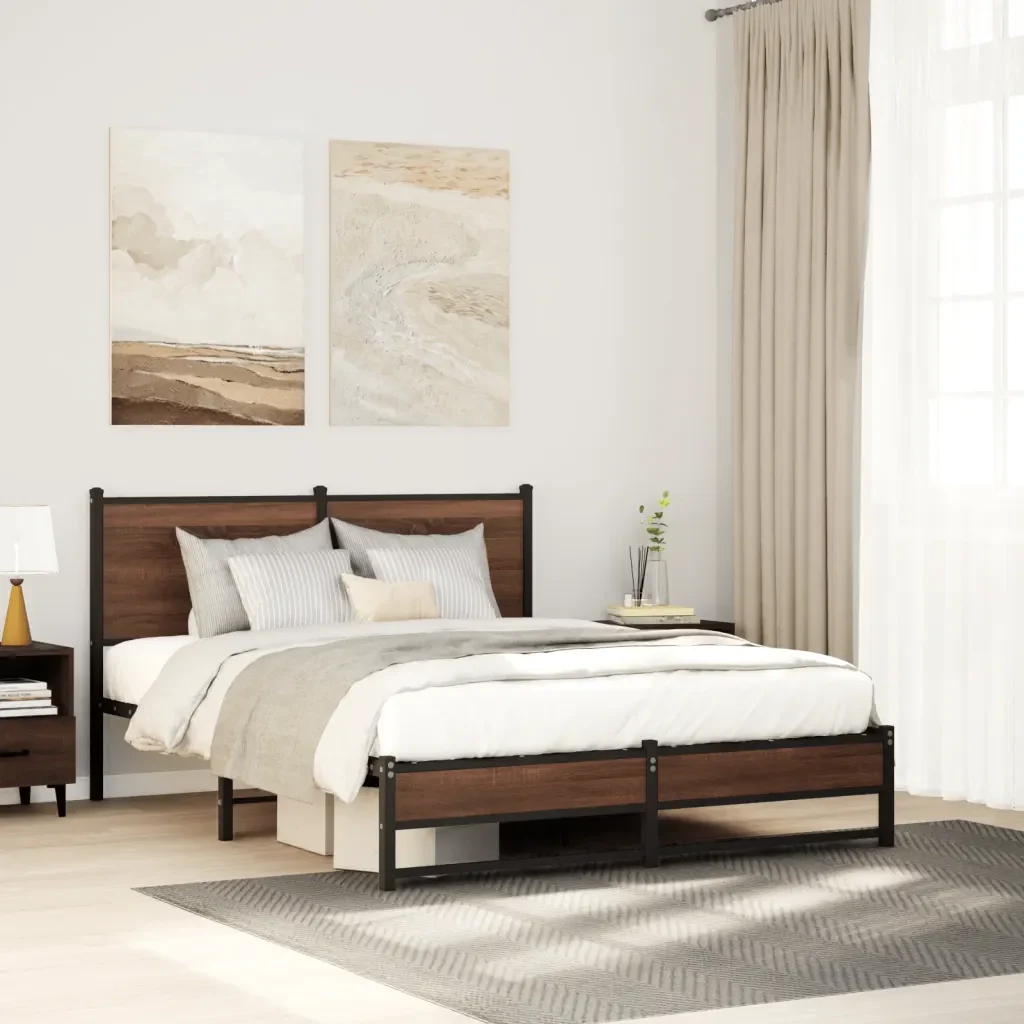 Letto matrimoniale | Letto per adulti | Giroletto senza Materasso in Metallo Rovere Marrone 140x190 cm - Image 2