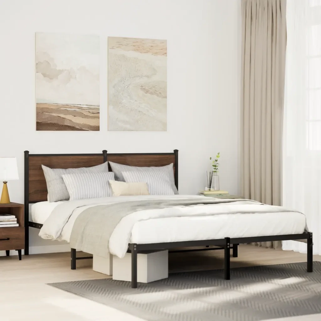Letto matrimoniale | Letto per adulti | Giroletto senza Materasso in Metallo Rovere Marrone 140x200 cm - Image 2