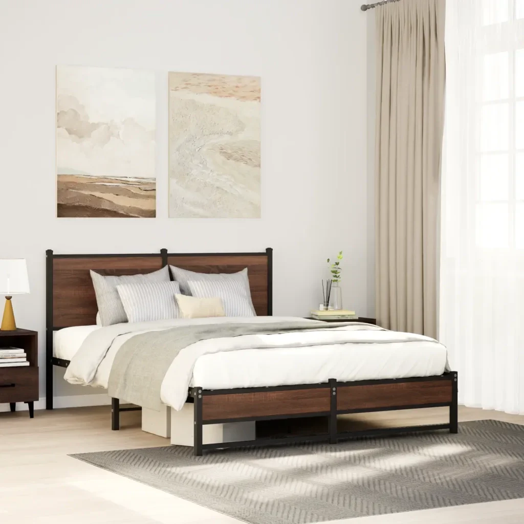 Letto matrimoniale | Letto per adulti | Giroletto senza Materasso in Metallo Rovere Marrone 140x200 cm - Image 2