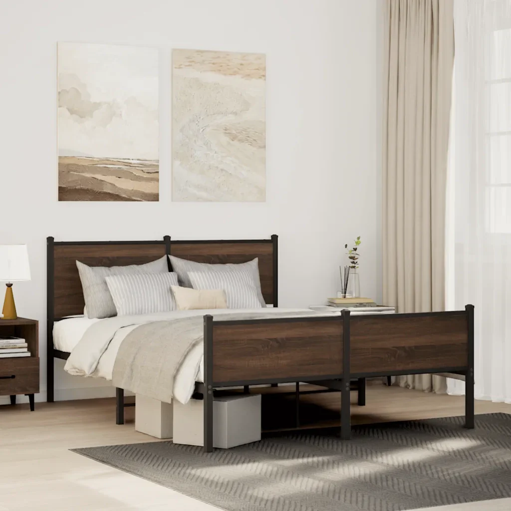 Letto matrimoniale | Letto per adulti | Giroletto senza Materasso in Metallo Rovere Marrone 140x200 cm - Image 2