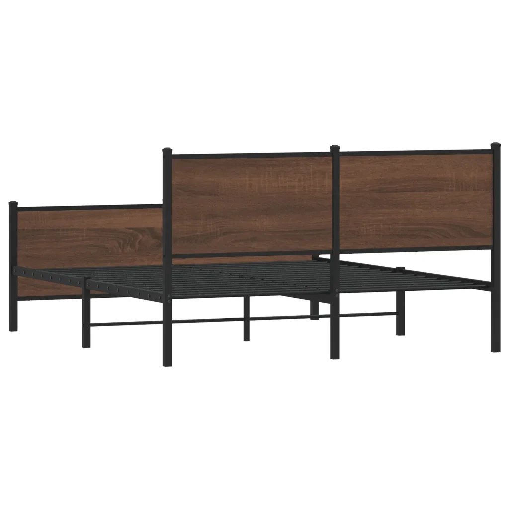 Letto matrimoniale | Letto per adulti | Giroletto senza Materasso in Metallo Rovere Marrone 140x200 cm - Image 7