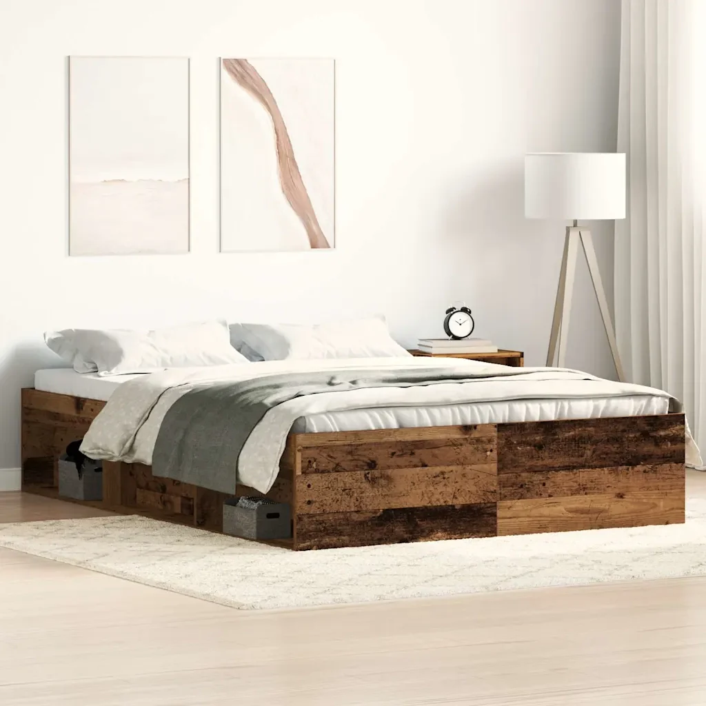 Letto matrimoniale | Letto per adulti | Giroletto senza Materasso Legno Antico 135x190cm in Truciolato - Image 2