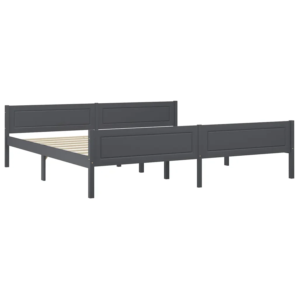 Letto matrimoniale | Letto per adulti | Giroletto senza Materasso Legno Massello Pino Grigio 200x200 cm - Image 2
