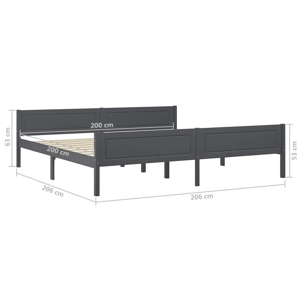 Letto matrimoniale | Letto per adulti | Giroletto senza Materasso Legno Massello Pino Grigio 200x200 cm - Image 6
