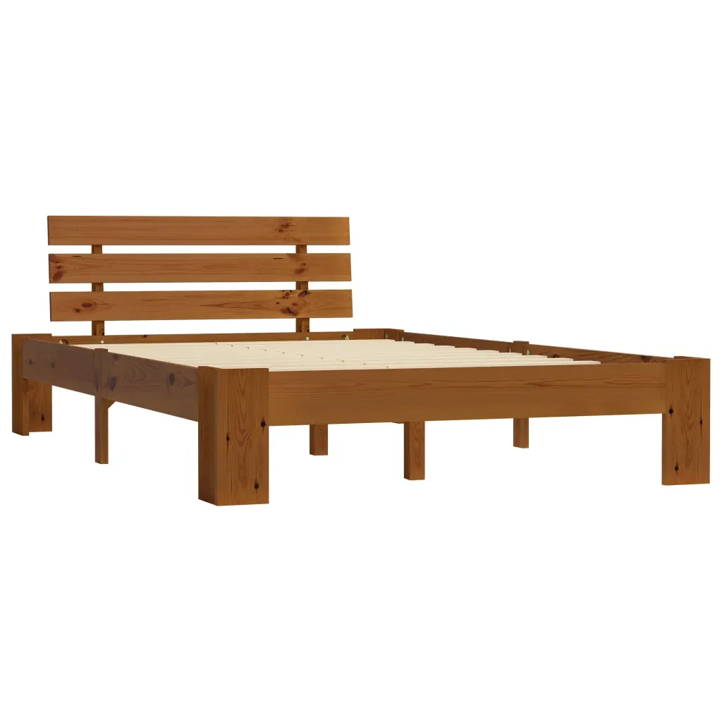 Letto matrimoniale | Letto per adulti | Giroletto senza Materasso Marrone Ambrato 140x200 cm in Pino