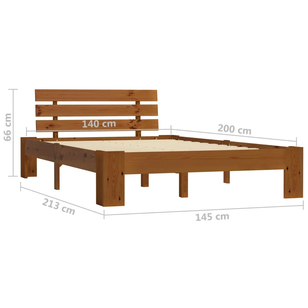 Letto matrimoniale | Letto per adulti | Giroletto senza Materasso Marrone Ambrato 140x200 cm in Pino - Image 7