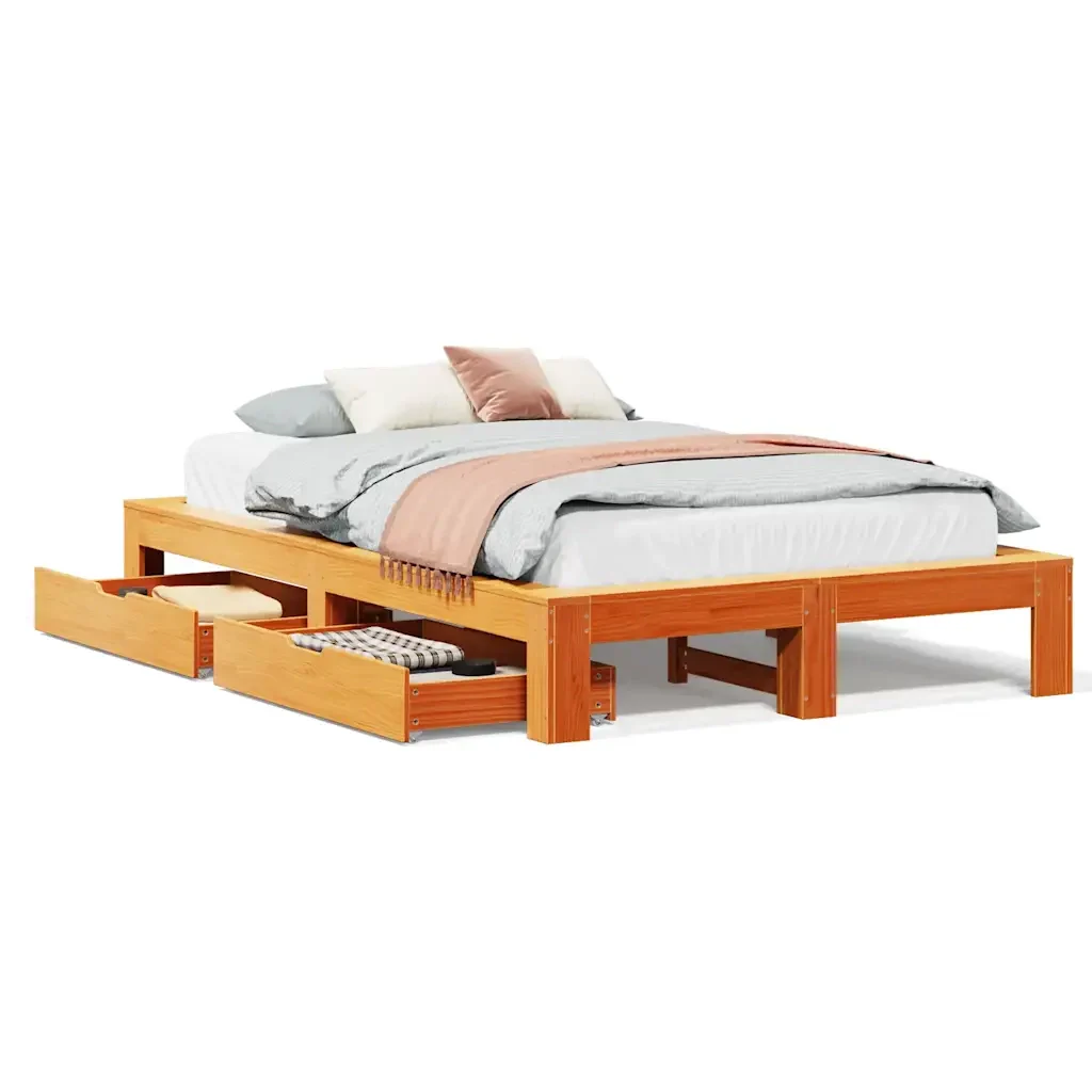Letto matrimoniale | Letto per adulti | Giroletto senza Materasso Marrone Cera 120x190 cm Legno di Pino