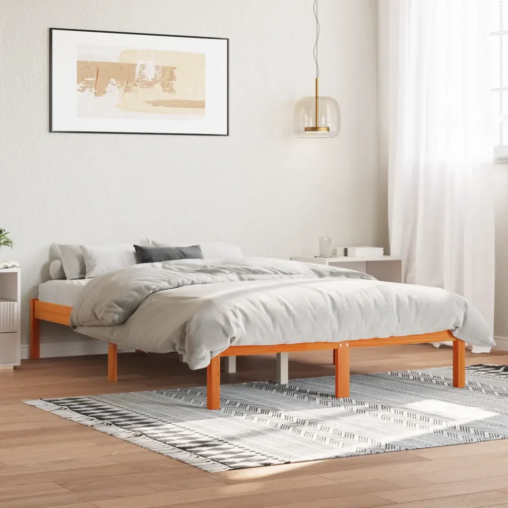 Letto matrimoniale | Letto per adulti | Giroletto senza Materasso Marrone Cera 120x200 cm Legno di Pino - Image 2