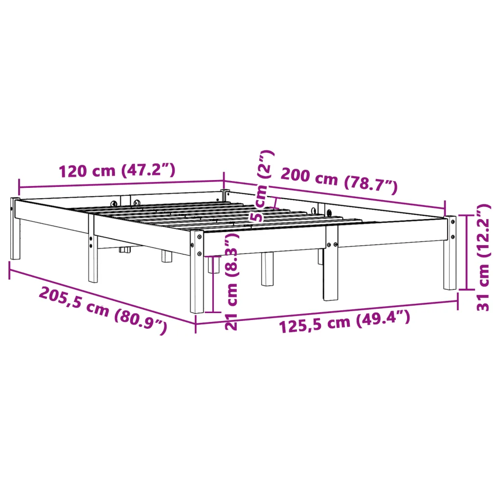 Letto matrimoniale | Letto per adulti | Giroletto senza Materasso Marrone Cera 120x200 cm Legno di Pino - Image 8