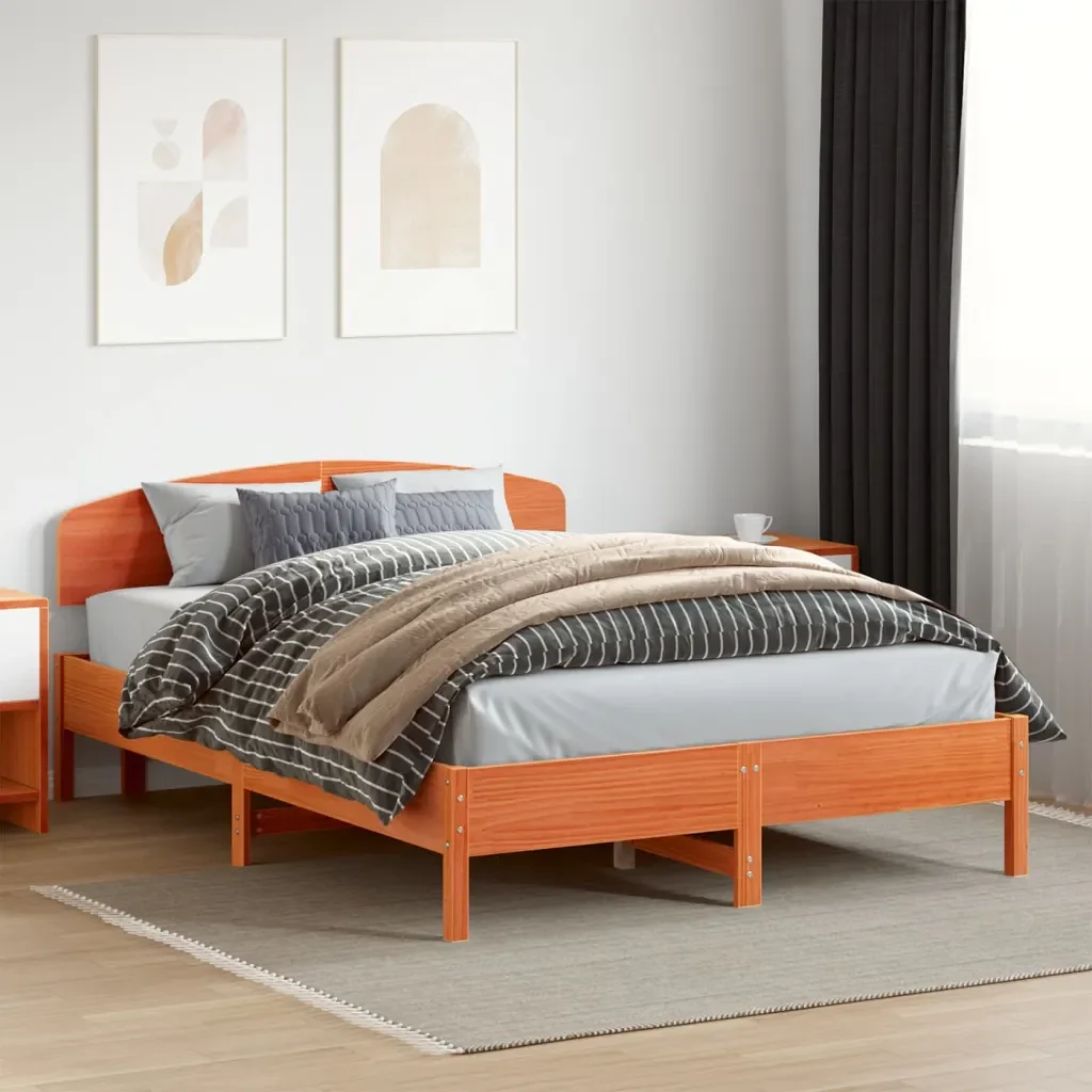 Letto matrimoniale | Letto per adulti | Giroletto senza Materasso Marrone Cera 120x200 cm Legno di Pino - Image 2