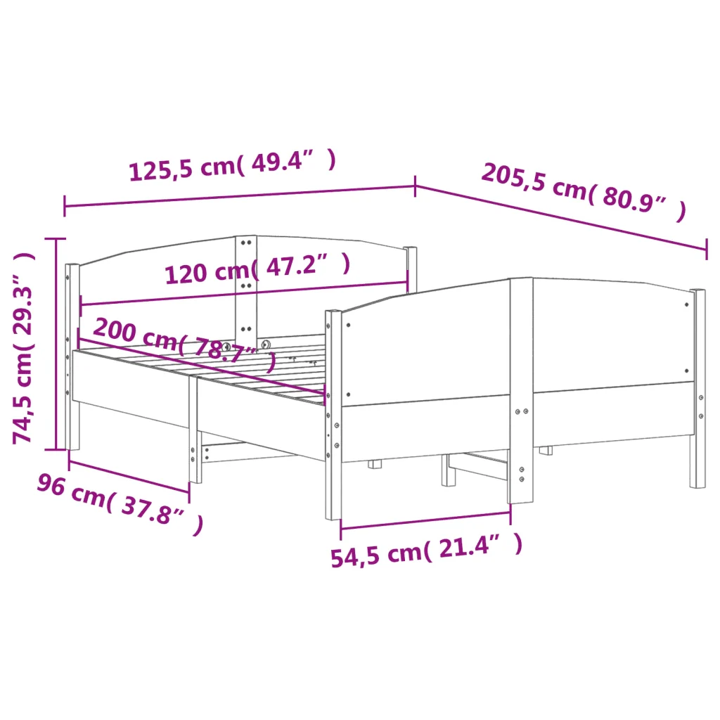 Letto matrimoniale | Letto per adulti | Giroletto senza Materasso Marrone Cera 120x200 cm Legno di Pino - Image 9