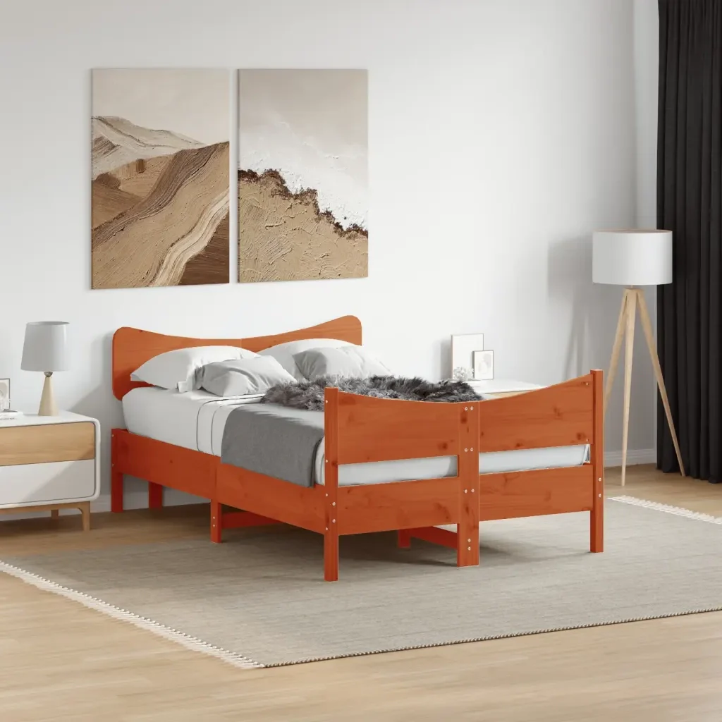 Letto matrimoniale | Letto per adulti | Giroletto senza Materasso Marrone Cera 120x200 cm Legno di Pino - Image 2