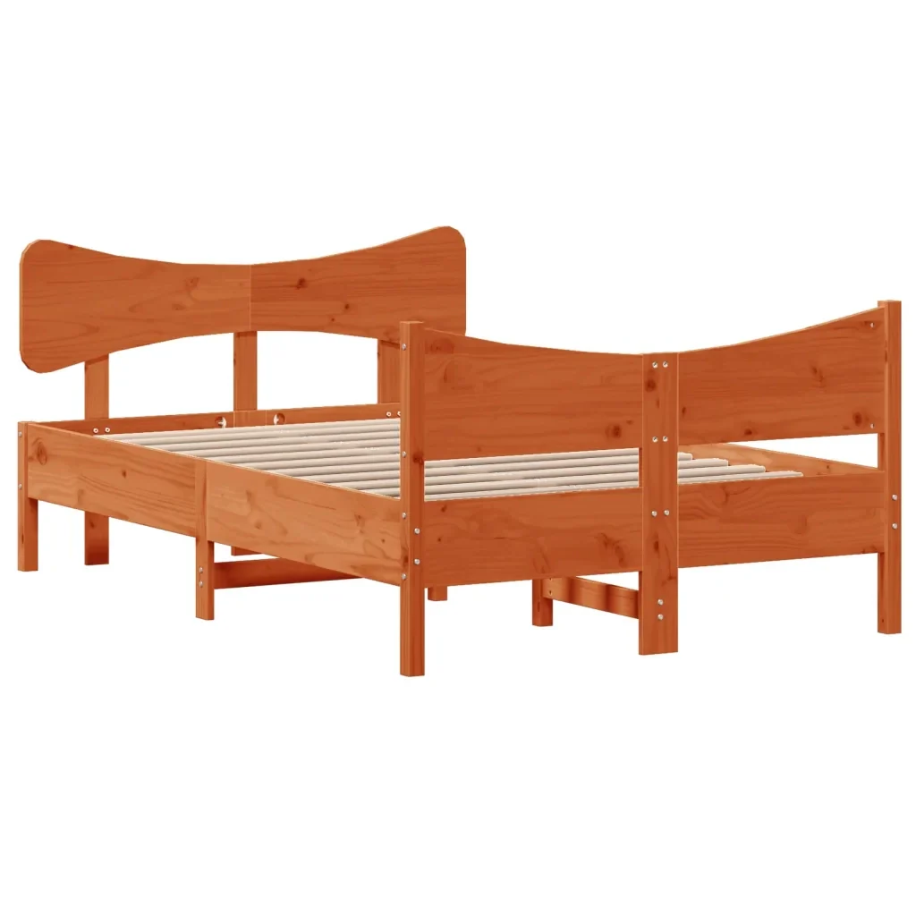 Letto matrimoniale | Letto per adulti | Giroletto senza Materasso Marrone Cera 120x200 cm Legno di Pino - Image 3