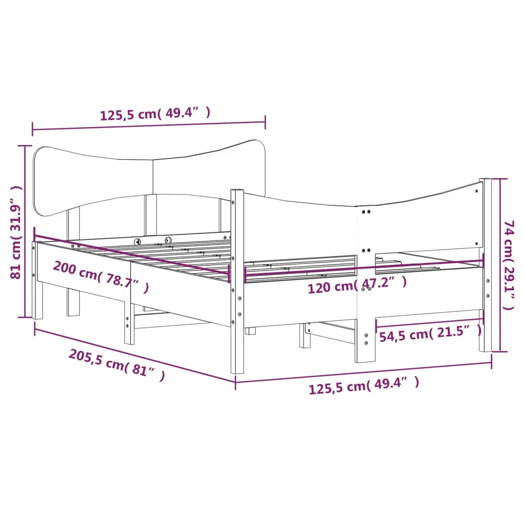 Letto matrimoniale | Letto per adulti | Giroletto senza Materasso Marrone Cera 120x200 cm Legno di Pino - Image 9