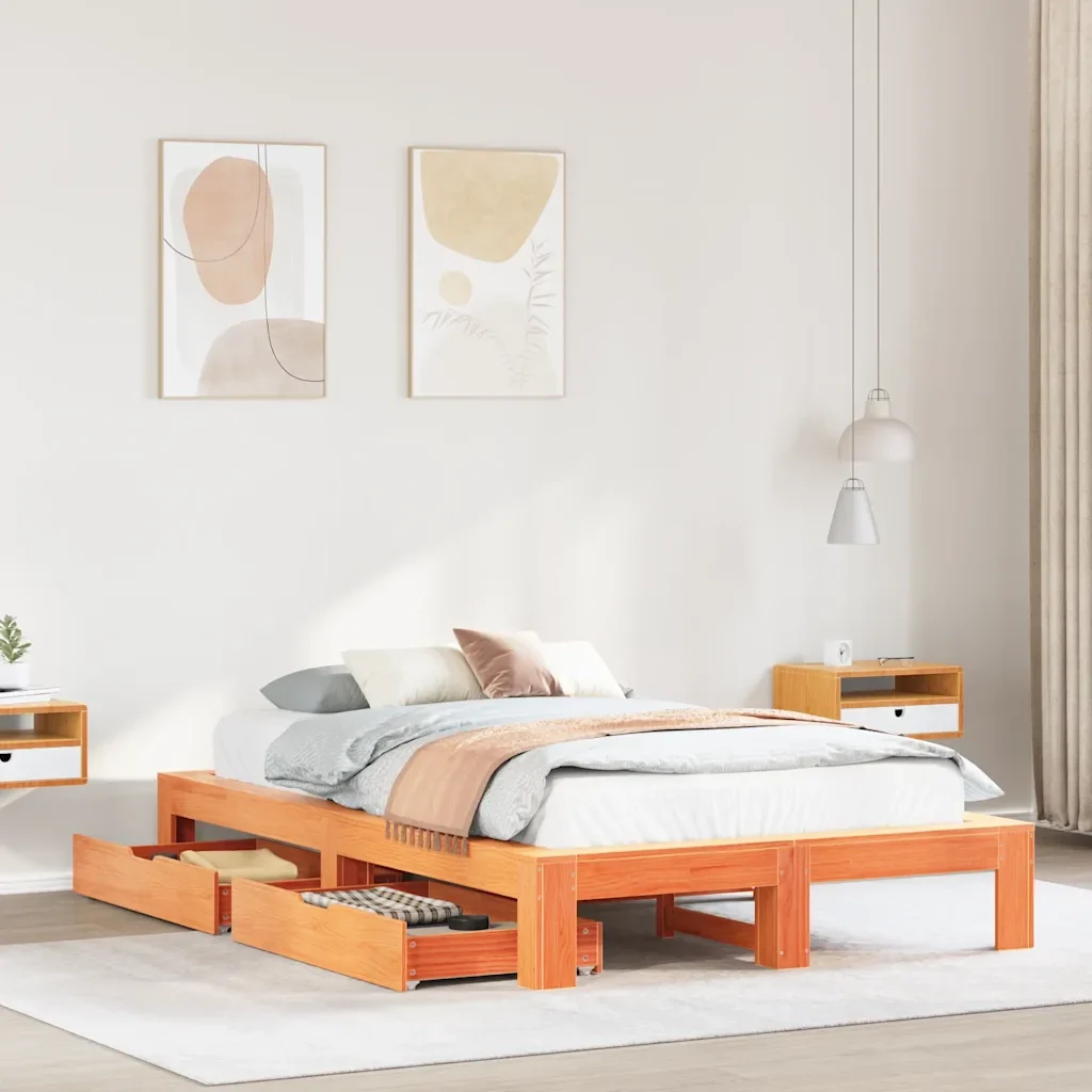 Letto matrimoniale | Letto per adulti | Giroletto senza Materasso Marrone Cera 120x200 cm Legno di Pino - Image 2