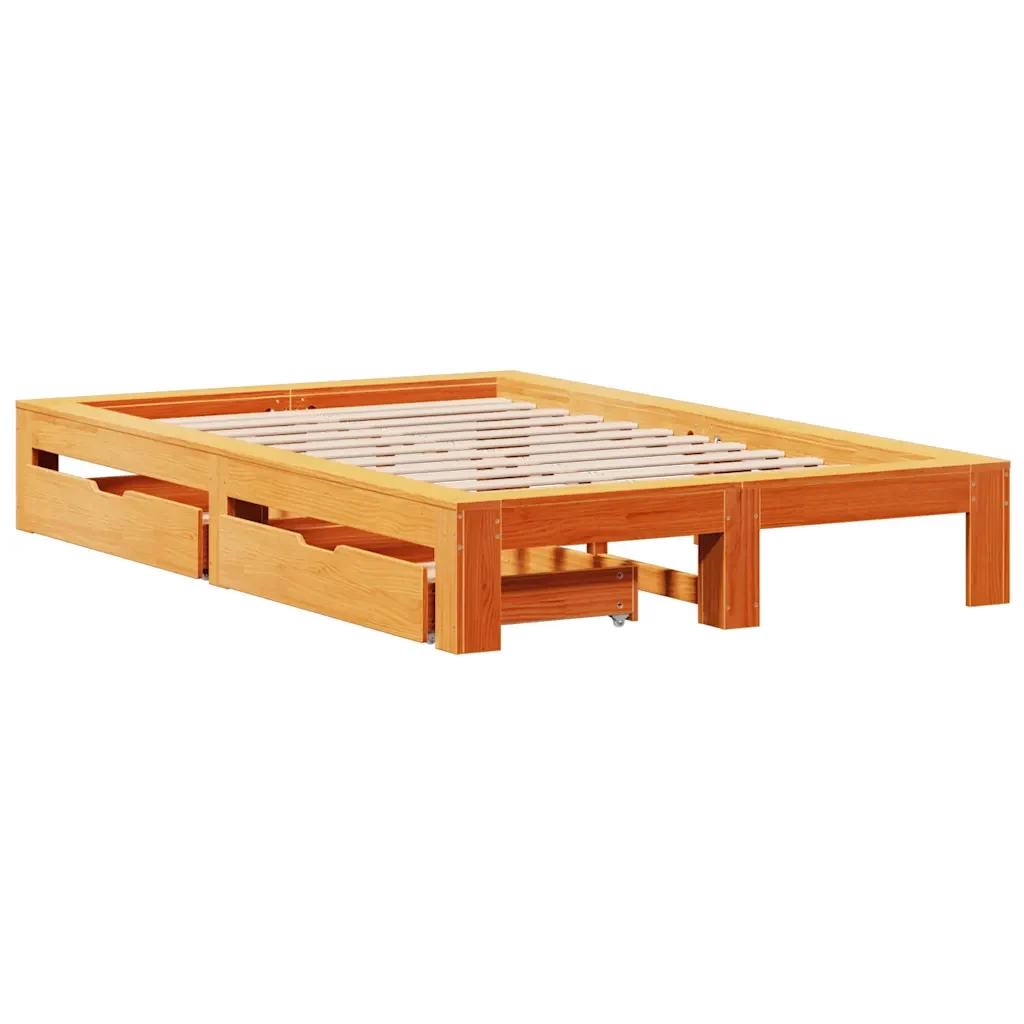 Letto matrimoniale | Letto per adulti | Giroletto senza Materasso Marrone Cera 120x200 cm Legno di Pino - Image 4