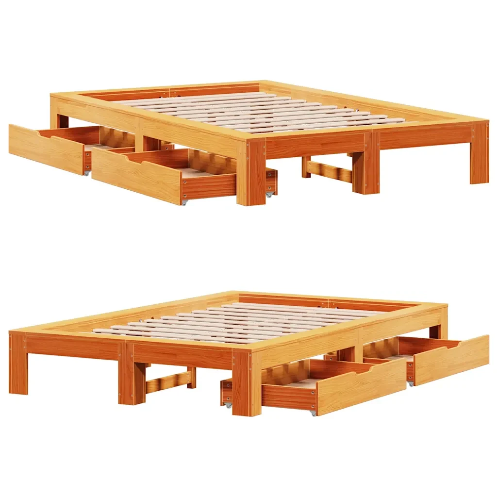 Letto matrimoniale | Letto per adulti | Giroletto senza Materasso Marrone Cera 120x200 cm Legno di Pino - Image 9