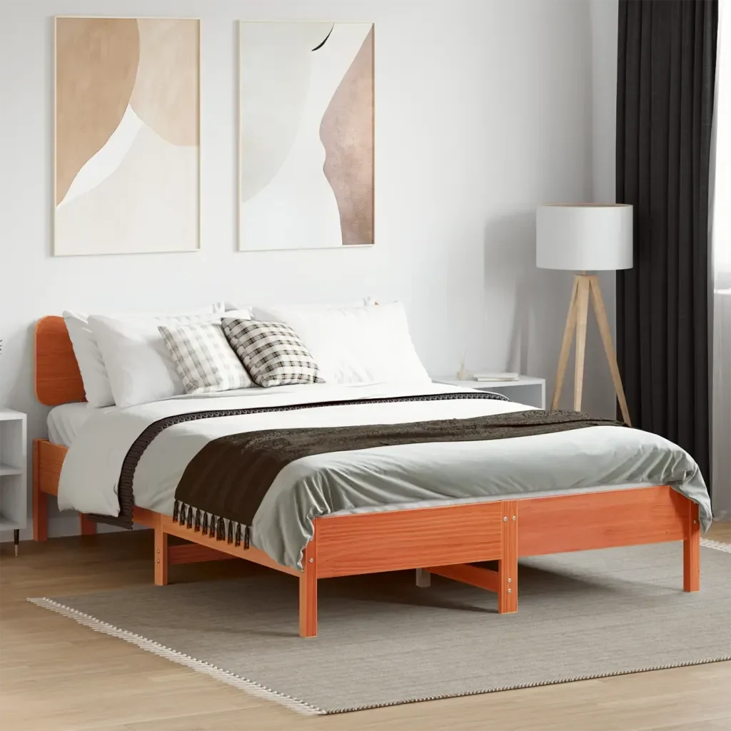 Letto matrimoniale | Letto per adulti | Giroletto senza Materasso Marrone Cera 120x200 cm Legno di Pino - Image 4
