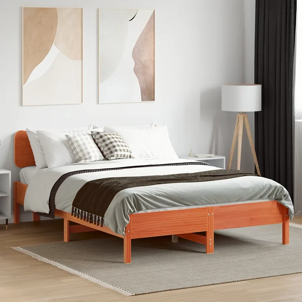 Letto matrimoniale | Letto per adulti | Giroletto senza Materasso Marrone Cera 135x190 cm Legno di Pino - Image 3