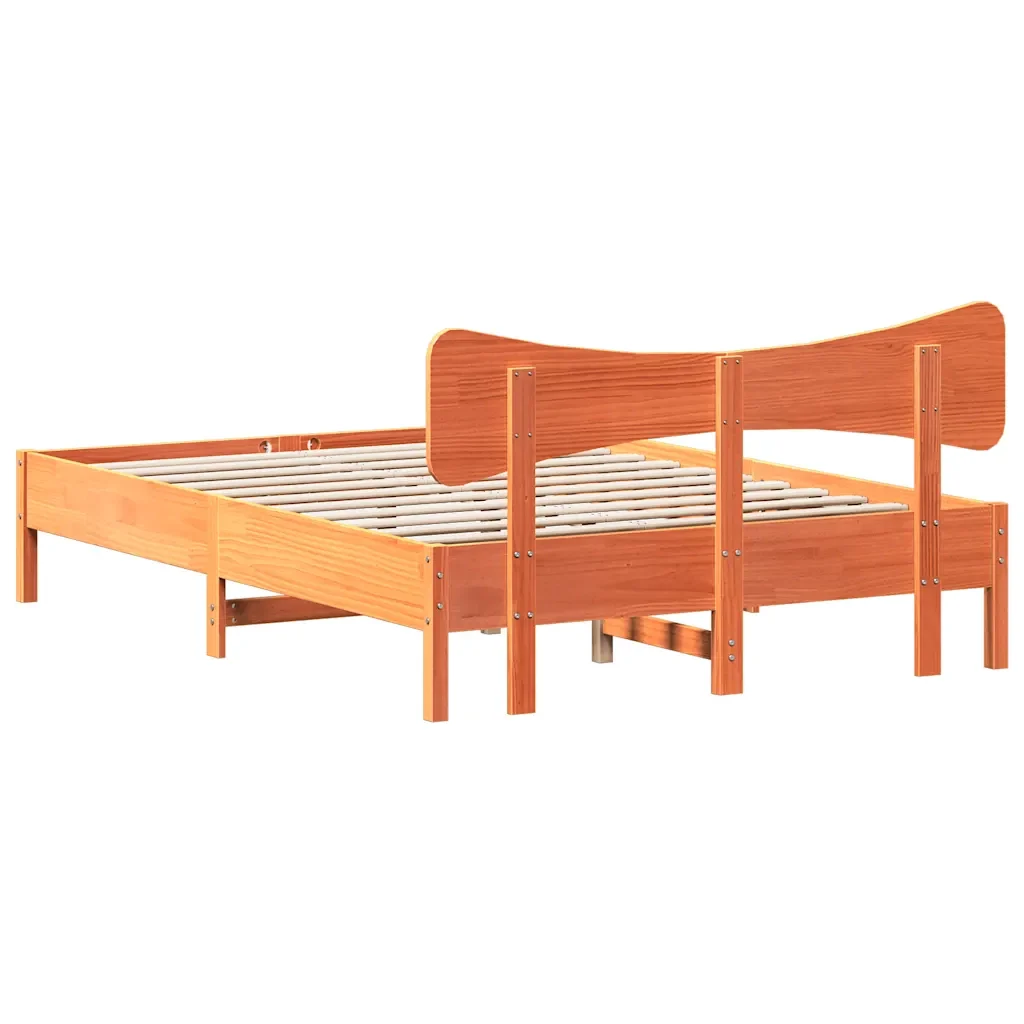 Letto matrimoniale | Letto per adulti | Giroletto senza Materasso Marrone Cera 135x190 cm Legno di Pino - Image 8