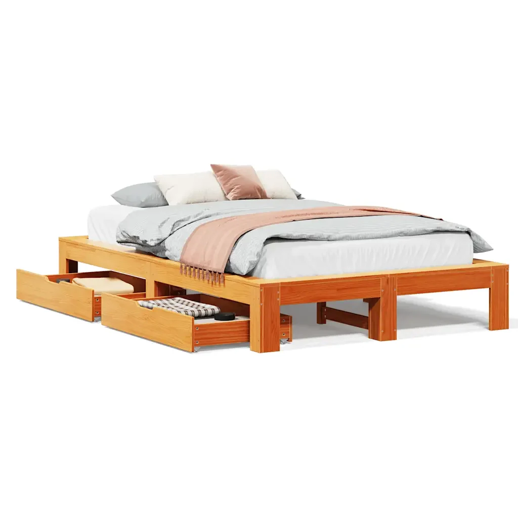 Letto matrimoniale | Letto per adulti | Giroletto senza Materasso Marrone Cera 135x190 cm Legno di Pino