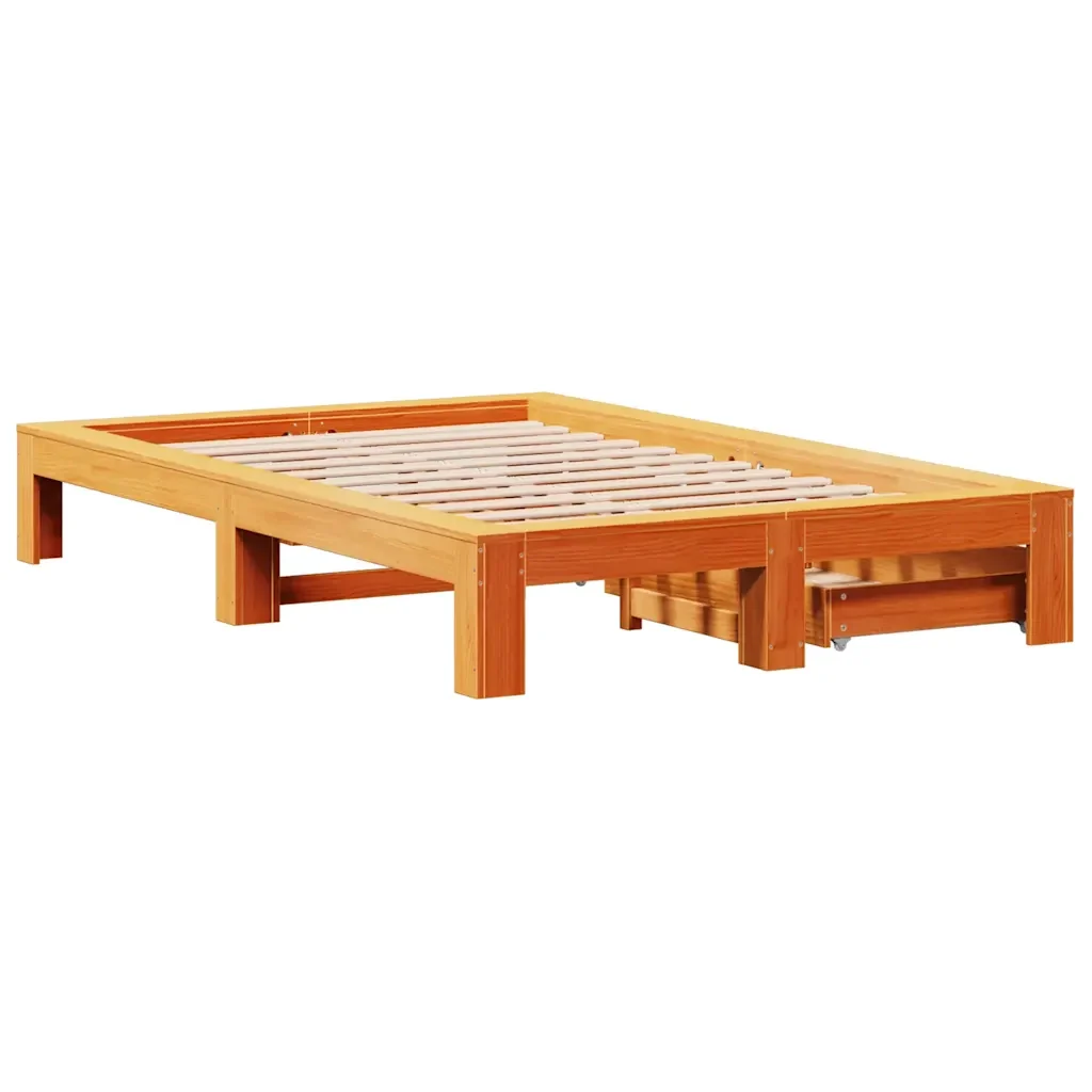 Letto matrimoniale | Letto per adulti | Giroletto senza Materasso Marrone Cera 135x190 cm Legno di Pino - Image 8