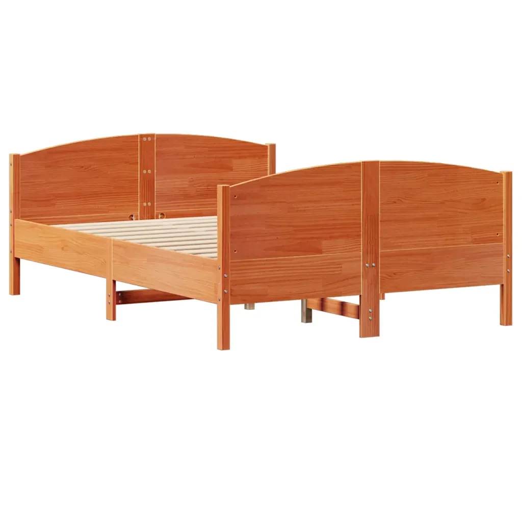 Letto matrimoniale | Letto per adulti | Giroletto senza Materasso Marrone Cera 140x200cm Massello Pino - Image 5