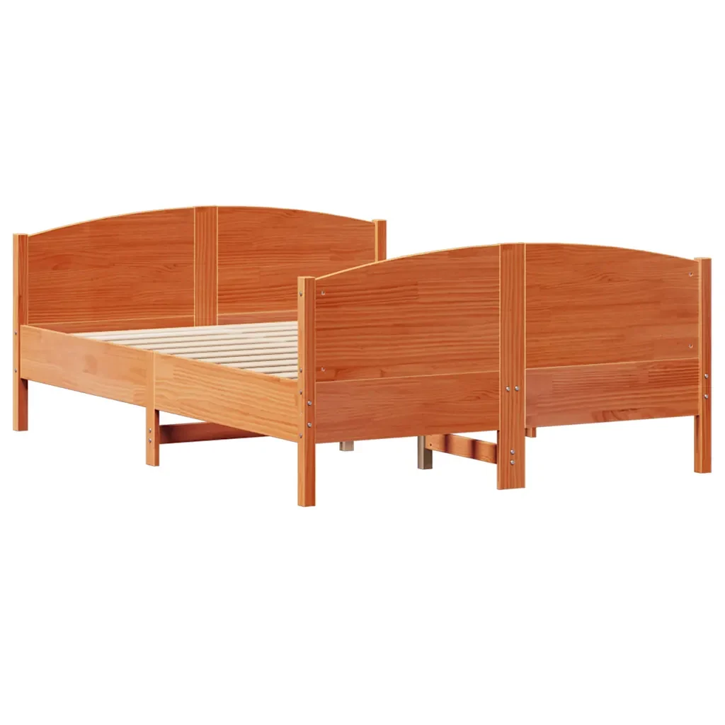 Letto matrimoniale | Letto per adulti | Giroletto senza Materasso Marrone Cera 140x200cm Massello Pino - Image 8