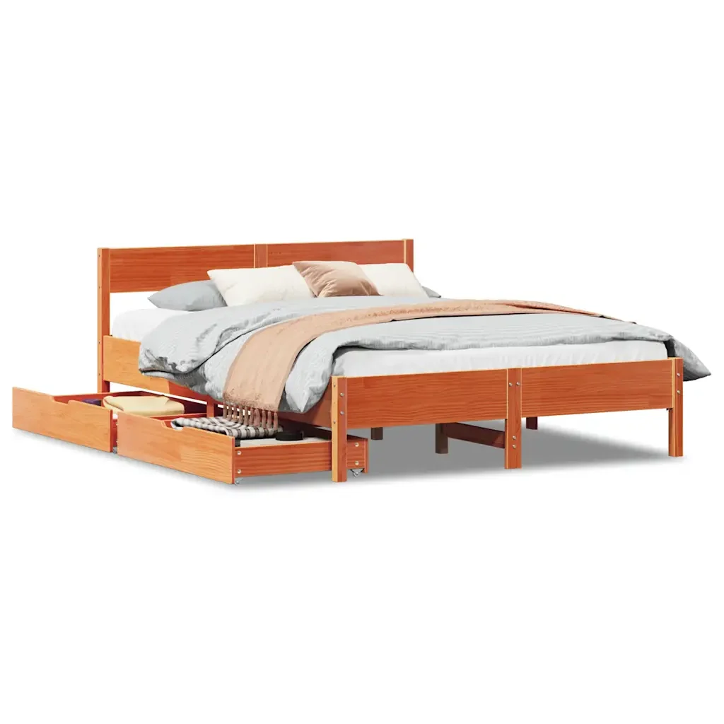 Letto matrimoniale | Letto per adulti | Giroletto senza Materasso Marrone Cera 140x200cm Massello Pino