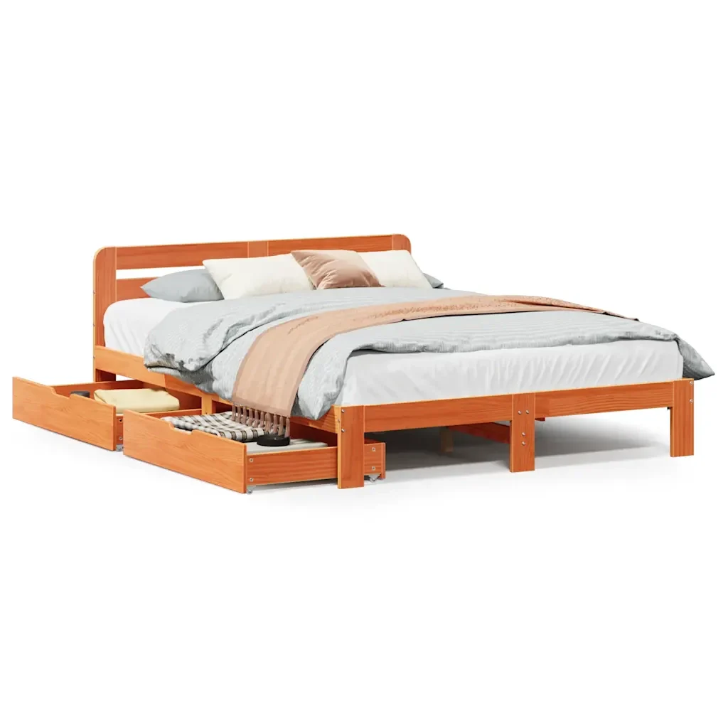 Letto matrimoniale | Letto per adulti | Giroletto senza Materasso Marrone Cera 140x200cm Massello Pino