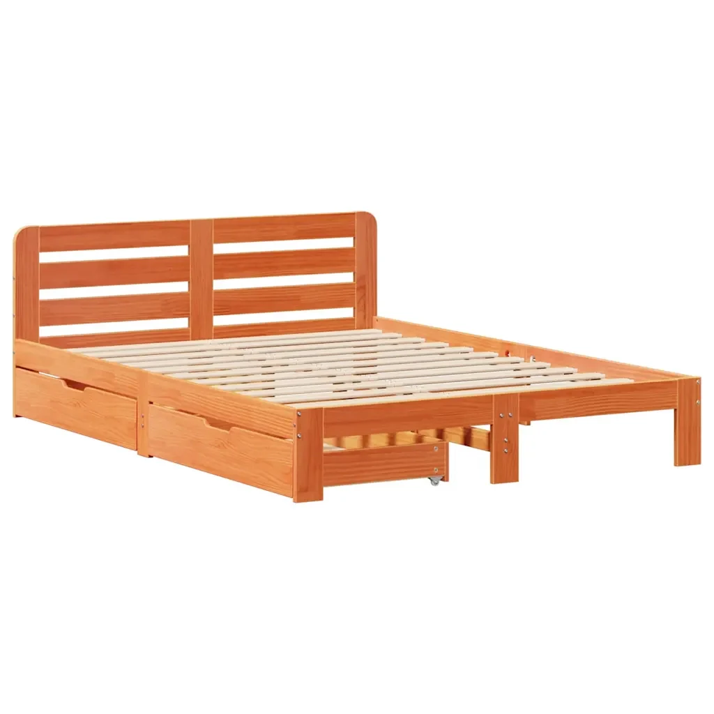 Letto matrimoniale | Letto per adulti | Giroletto senza Materasso Marrone Cera 140x200cm Massello Pino - Image 3