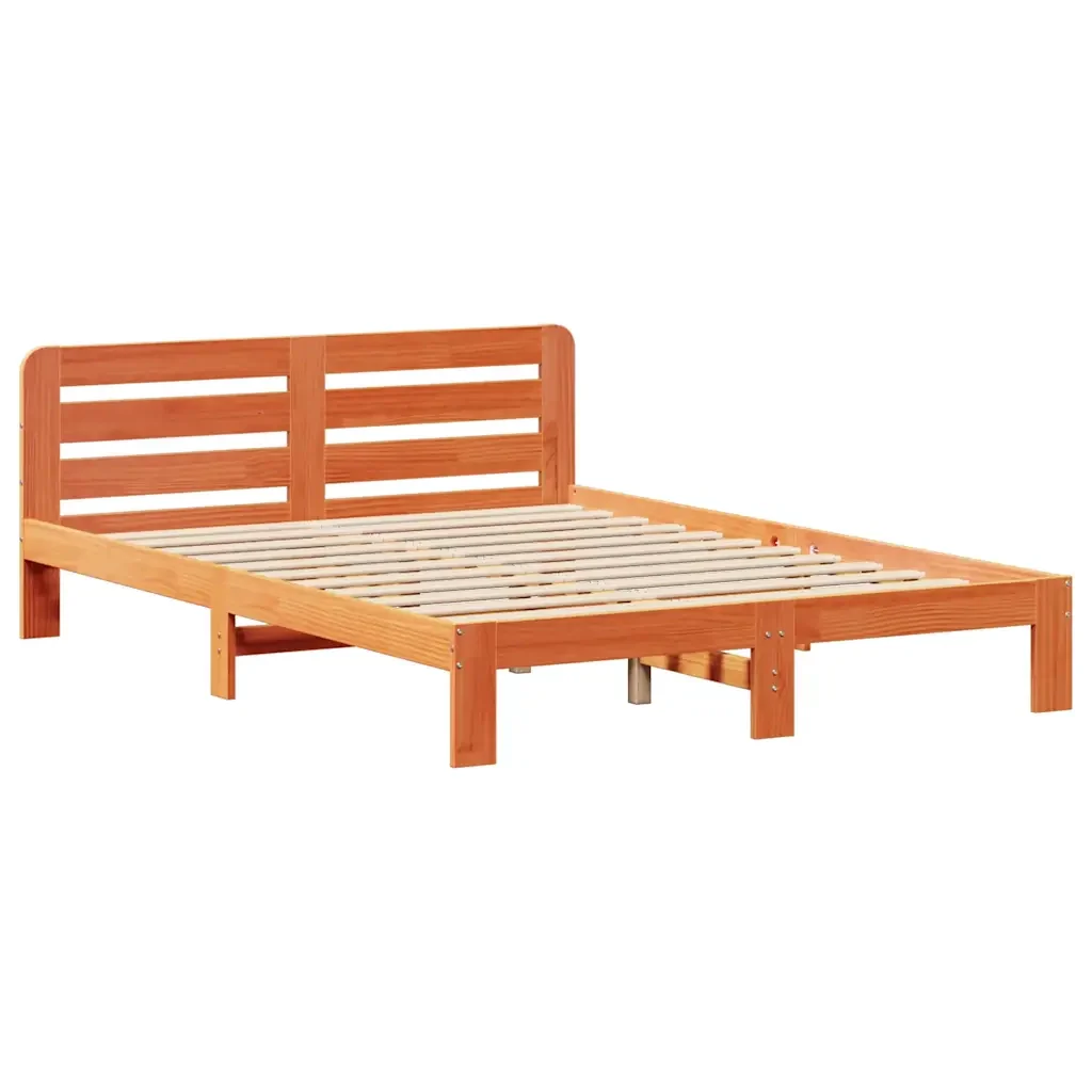 Letto matrimoniale | Letto per adulti | Giroletto senza Materasso Marrone Cera 140x200cm Massello Pino - Image 8