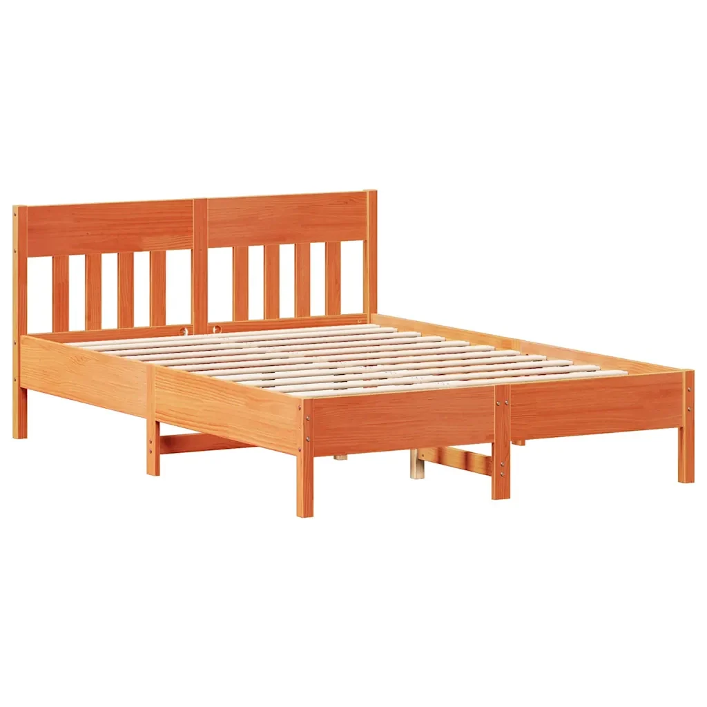 Letto matrimoniale | Letto per adulti | Giroletto senza Materasso Marrone Cera 140x200cm Massello Pino - Image 5