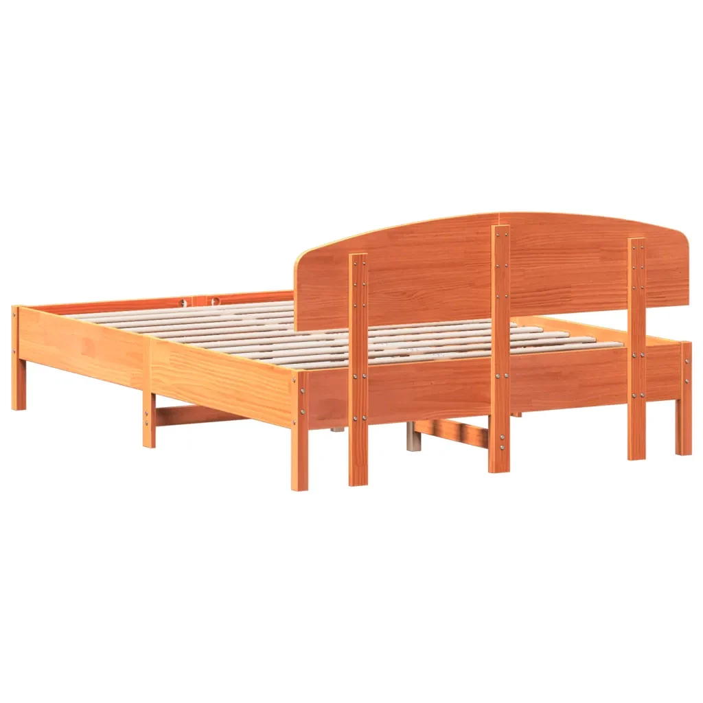 Letto matrimoniale | Letto per adulti | Giroletto senza Materasso Marrone Cera 140x200cm Massello Pino - Image 6