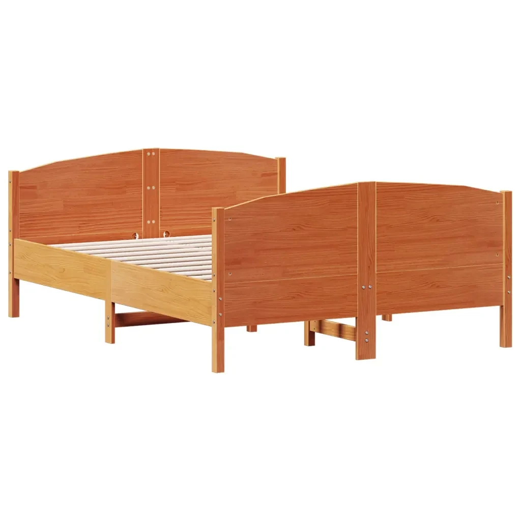 Letto matrimoniale | Letto per adulti | Giroletto senza Materasso Marrone Cera 140x200cm Massello Pino - Image 6